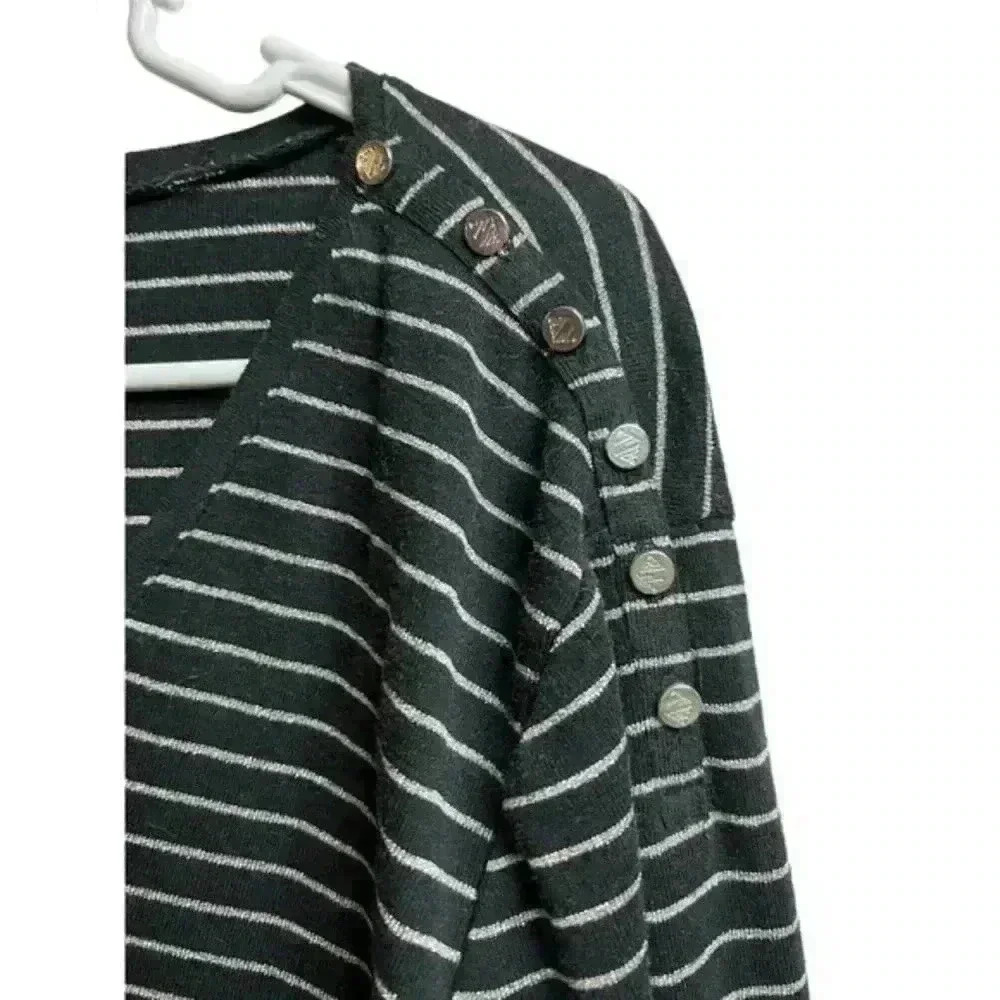 Lauren Ralph Lauren Blouse Black Silver Striped Metallic Button Knit Top Size XL - Picture 3 of 7
